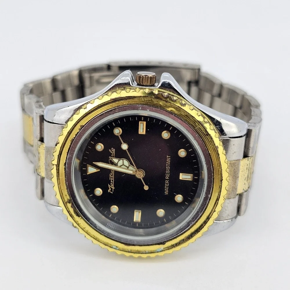 40MM Men's Watch Black Dial Two‎ Tone Bracelet Band 7.5